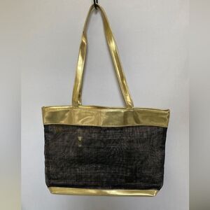 Gold Metallic and Mesh Tote